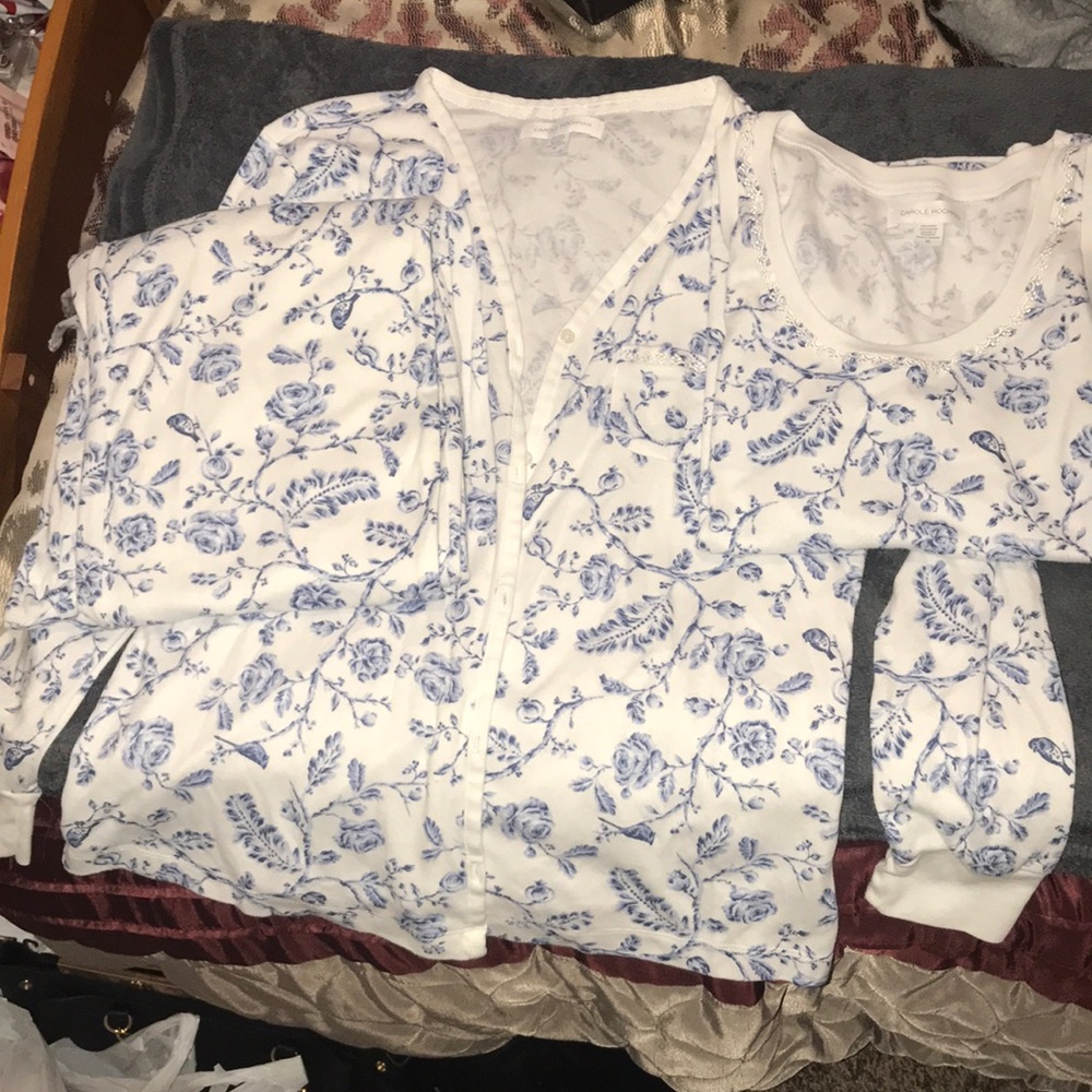 Carole Hochman 3 Piece Blue Floral PJ / Nightgown